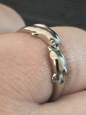 Silver Tone Dolphin Open Ring Adjustable Coastal Ocean Animal Wrap Ring
